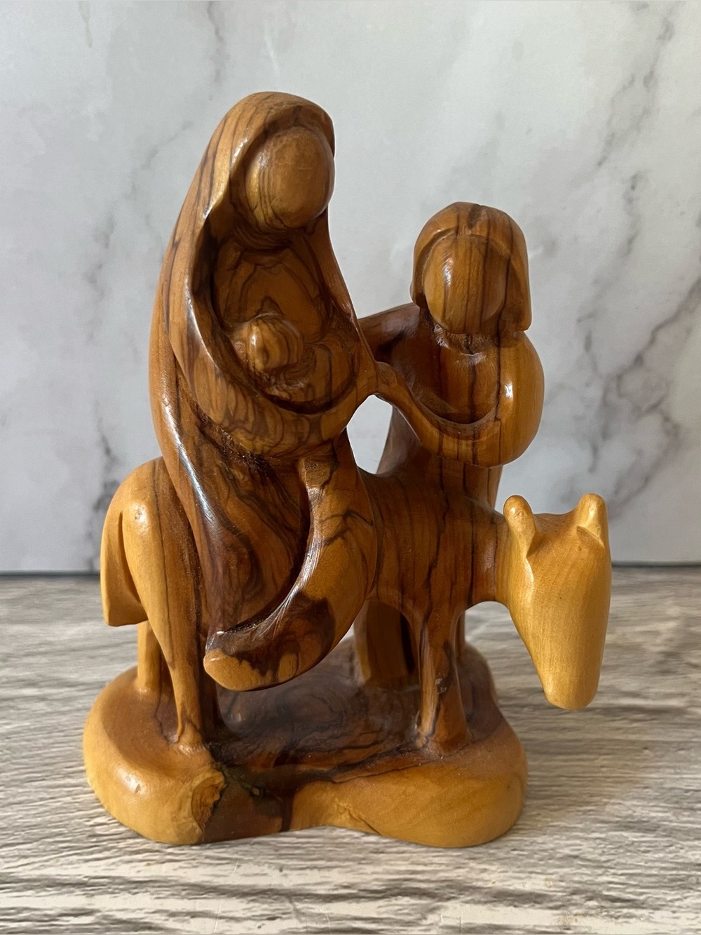 Hand-carved Olive Wood Statue - Holy Family On Donkey Mary, Joseph, Jesus